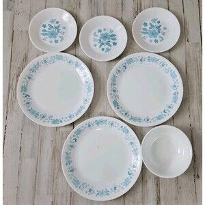 Pioneer Woman Corelle Evie Blue Floral Dinner Salad Plates And Bowls 7 Piece
